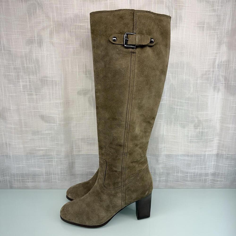 Michael Kors Burke Knee High Suede Boots Sz 7.5 Equestrian Chic Block Heel - Picture 2 of 9